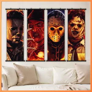 Four-Piece Framed Canvas Print Art Scroll Set, Fantasy Western Dragon Art, Perfect for Living Room & Bedroom Decor, Ready to Hang Gift, Modern Home Decor, Art Wall Decoration