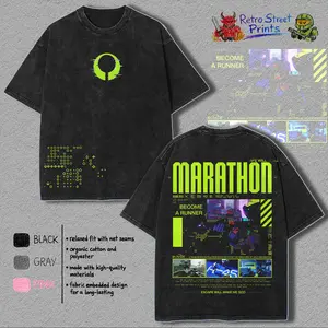 Marathon Gameplay Washed Lightweight Cotton TSHIRT, Vintage Gaming Tee, Gamer Streetwear Gift For Gamer vip pro