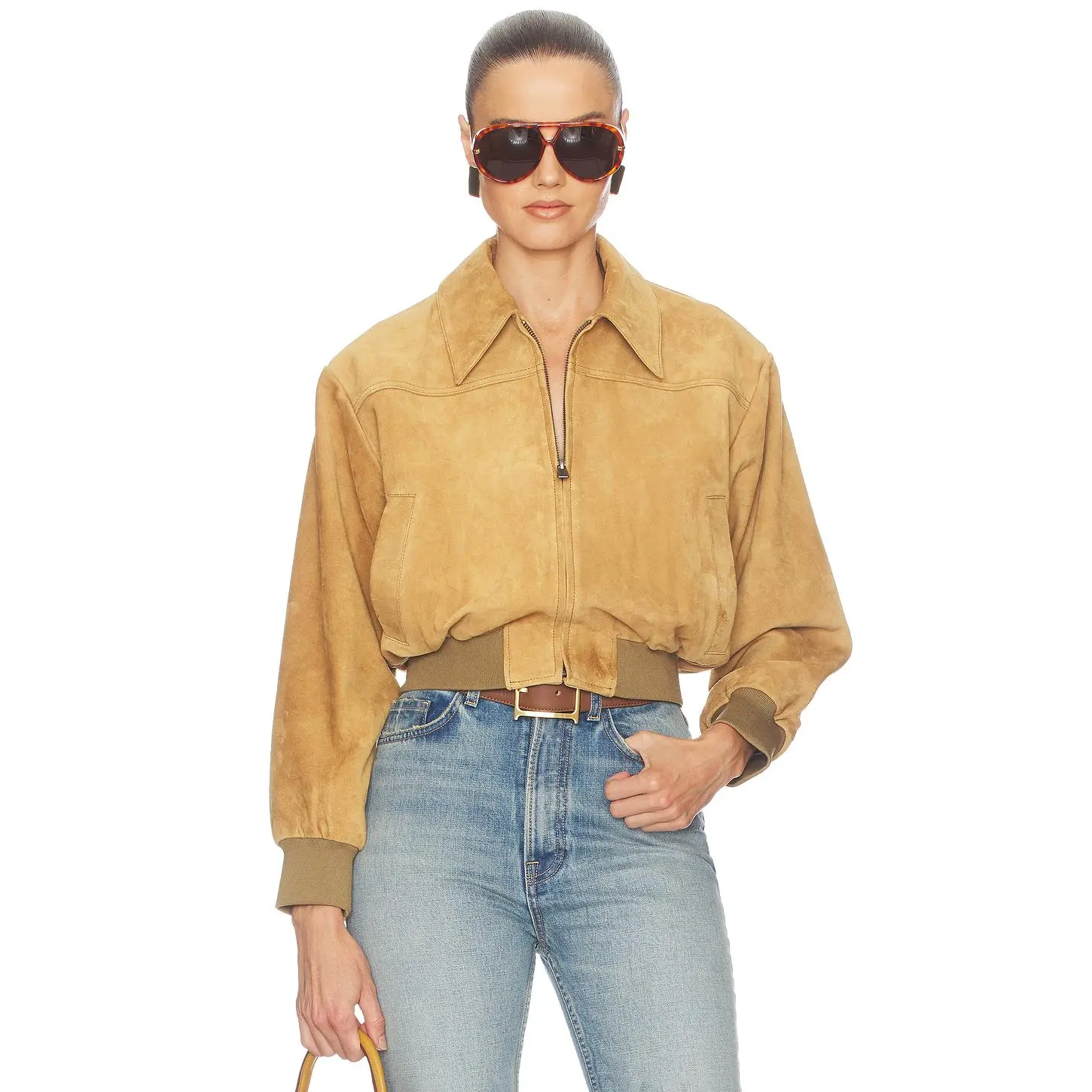 Helsa The Suede Zip Bomber in Saddle Brown
