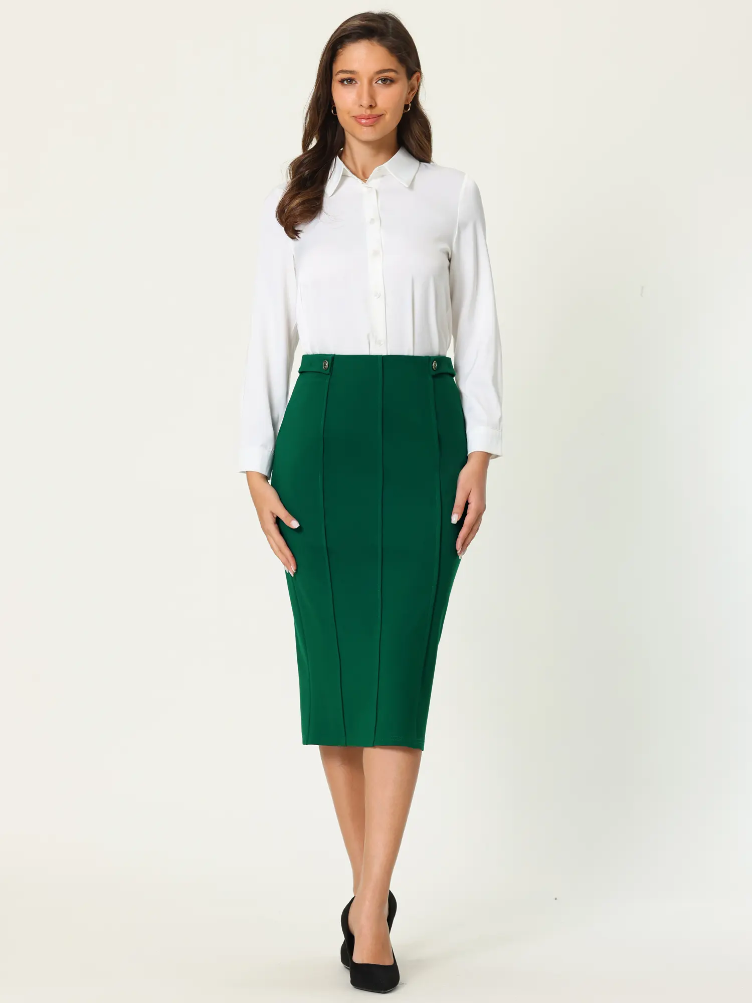 INSPIRE CHIC Women's Pencil Skirt High Waist Pleated Front Work Office Bodycon Skirts