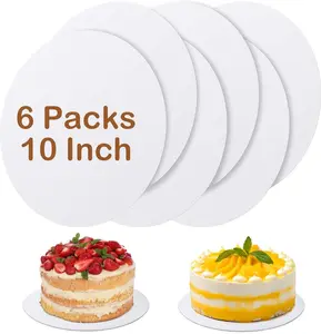 6 Pcs Cake Boards,White Cake Boards 10 inch Round,100%Food-graded Cardboard Cake Rounds,Waterproof and Oil-proof Cake Base for Cake DIY, Wedding, Birthday, Dessert, Pizza Decorating & Exhibition