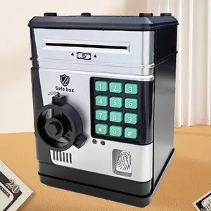 1pc Electronic Penny Bank ATM Machine with Fingerprint and Password Security - Acrylic Black, Real Money Savings Bank for Birthday, Halloween, Thanksgiving, Christmas Gift Decor Piggy Ornaments Multicolor