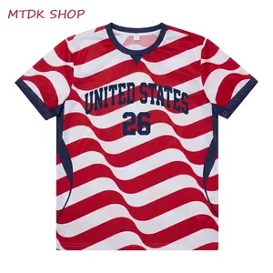 Unisex USA #26 Retro Arced Font Red White Waves Sports Shirt, Breathable Mesh, Gameday-Tailgating Fit, United States Sports Top, Unisex Shirt