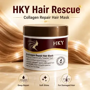 HKY Collagen Deep Repair Hair Mask, Argan Oil Deep Conditioner Treatment for Dry, Damaged, Frizzy Hair. Natural Hydrating Haircare for Color-Treated, Bleached Hair, Split Ends & Breakage. Professional Salon Quality Smoothing Frizz Control Formula (400 g)
