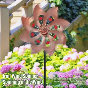 Outdoor Metal Wind Spinner, 360° Wind Sculpture Wheel with Metal Pole, Waterproof Kinetic Wind Spinner for Garden Lawn Decor