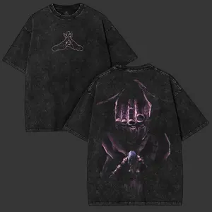 Mahito Jujutsu Kaisen Oversized Washed T-Shirt – Cursed Spirit Form Graphic Tee with Back Art, Vintage Anime Manga Design, Unisex Crewneck Short Sleeve Shirt, Soft Comfortable Cotton, Casual Streetwear, Perfect Drop for True JJK Fans and Anime Collectors