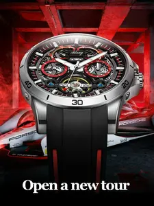 AILANG Skeleton Automatic Mechanical Watch for Men - Red Accent Tourbillon Design, Waterproof Sports Watch with Silicone Strap & Luminous Hands, Luxury Business Casual Wristwatch