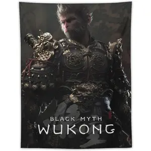 Wukong Tapestry Black Myth Game Wall Tapestry Flag Poster Suitable for College Dormitory Cave Bedroom Living Room Office Party Decoration