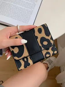 Women's PU Leopard Print Short Wallet, Fashionable Portable Card Holder, Casual All-Season Small Purse, Ideal Gift for Office Ladies
