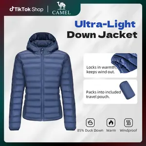 CAMEL Women's Ultra-Light Portable Down Jacket | 85% Duck Down Filling | Waterproof and Windproof | Foldable for Storage | Versatile for Various Occasions