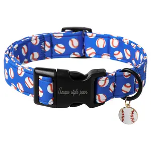 Unique Style Paws Baseball Dog Collar, Adjustable Cotton Dog Accessory for Small to Large Dogs - Lightweight Puppy Collar for Male Female Dogs