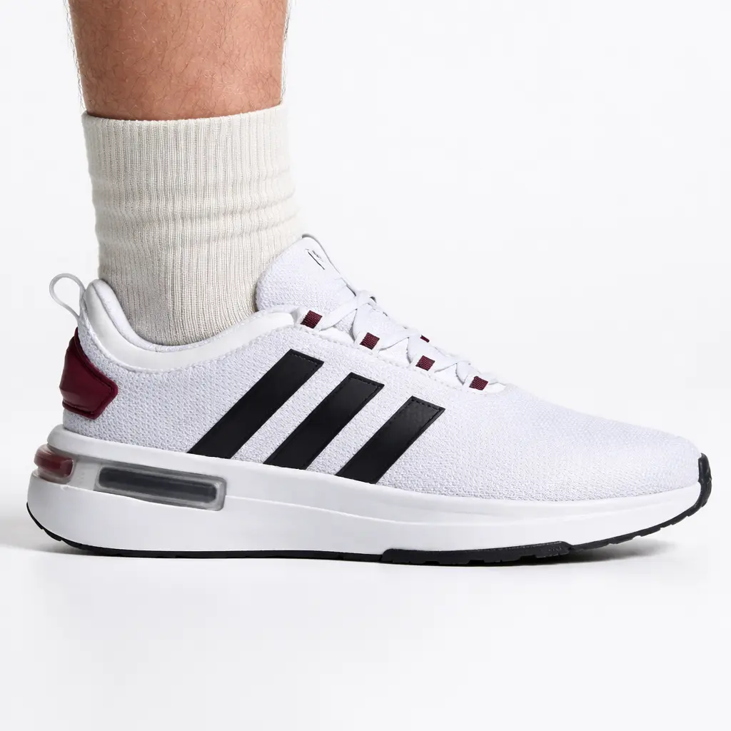 Adidas Men's White-Black-Red Racer TR23 3-Stripes Detailing Mens Shoes - Athletic Performance Sporty Running Shoes for Everyday Active Use, IH2324 (No Box), Fabric, Commuting, Everyday Wear, Cloth