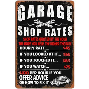 Garage Signs For Men Mechanic Workshop Metal Sign Man Cave Decor Garage Shop Rates Tin Sign Vintage Personalized Garage Signs Garage Accessories Car Mechanic Gifts For Men 8 x 12 Inches