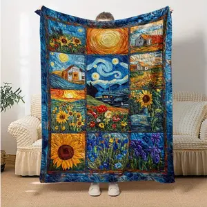Van Gogh Flannel Blanket Soft Funny Throw Blanket Cozy Lightweight Plush Portable Cover Blanket For Sofa,Warm Gift For Birthday,Christmas,Multiple Blankets