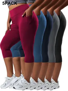 Plus Size Capri Leggings with Pockets Non-See-Through Capri Yoga Pants for Women High Waisted Capri Leggings for Women