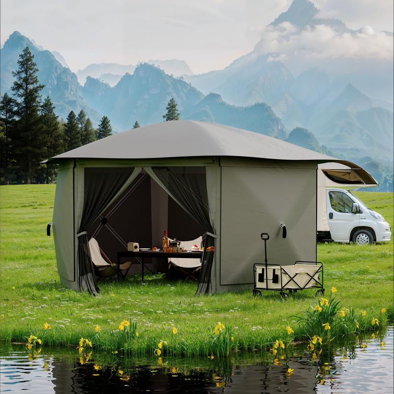 Pop Up Gazebo Screen Tent 11x11 ft with Removable Canopy Top – Quick-Set 6-Sided Bite-Proof Sun Shade Tent, All-Weather Outdoor Canopy Shelter for Camping, Backyard, and Patio,Grey