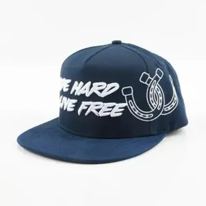 Rite Hard Live Free Puro 440 Navy Blue Snapback Hat with Horseshoe Design