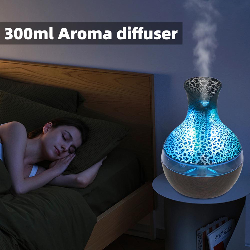 Portable USB Humidifier Diffuser for Travel & Office  300ml Compact Cool light Mist for Dry Air with 2 Essential Oils Perfect for Bedroom home decor essential oil diffuser aromatherapy oildiffuser Humidifier with Auto Off colorful aroma remote control