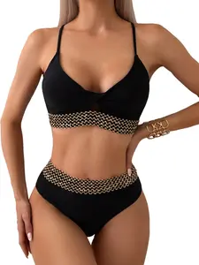 Women's Summer Beach Casual Holiday Sexy Two Piece Bikini Set, Fitted Style with Plant Pattern for Vacation Wear Swimsuits