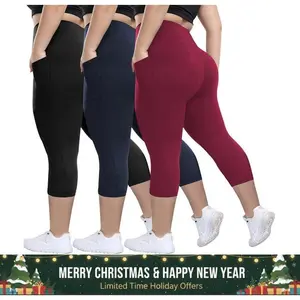 3-piece plus size women's pocket tight pants black high waist abdominal control soft yoga pants suitable for gym exercise tight pantsRAIMENTRY