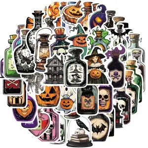 50PCS Non Repeating Halloween Children's Cartoon Pumpkin Themed Stickers Party Favors Vinyl Waterproof Holiday Party, Halloween Children's Cartoon Party Stickers Decoration