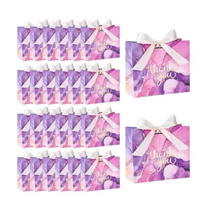 24PCS Thank You Gift Bags Mini Purple Treat Boxes with Bow Ribbon 4.5x3.9x1.8 Inch Party Favor Bags for Wedding Baby Shower Birthday Bridal Events & Mother's Day Gifts