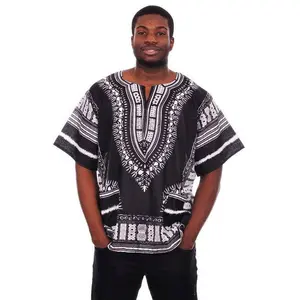 Black and White Traditional African Print Dashiki Shirt-DP3578M