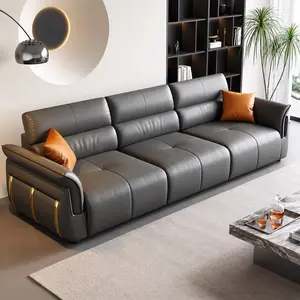 Wall-Hugger Reclining Sofa Modern Electric Control Genuine Leather L Shaped Couch with USB Port Headrest & Footrest for living  room Apartment Office