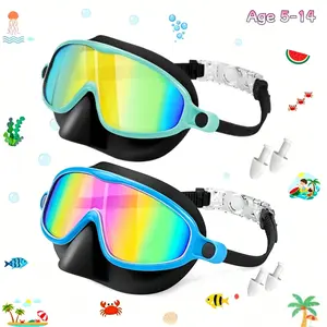 Kids' Snorkeling Mask with Nose Cover，Swim Goggles, 2 Pack Wide View Diving Mask Anti-Fog UV No Leak Toddlers Swimming Goggles,Comfortable Silicone Frame, Safe Diving，Kids 5-14