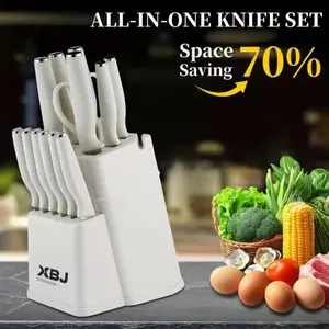 15 Pcs Steel Kitchen Block Knife Set with BlockSharpener, Razor-Sharp, Effortless Sharpening,Premium Kitchen Knives with 6 pcs KitchenUtensils Set and Utensil Holder,Pink Serrated Stainless Steel Cutlery Set, knife stand