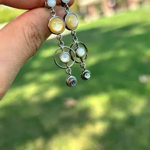 Natural Gemstone Dangle Earrings with Abalone Shells and Sterling Silver