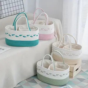 Rope Woven Diaper Basket, Large Capacity Mommy Bag, Diaper Storage Bag, Mother And Supplies Compartment Storage Basket for Storage Laundry Hamper, Rope Blanket Basket for Living Room, Laundry, Nursery, Toy Chest