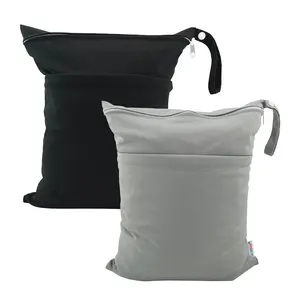 New Arrivals,2pcs Superior Waterproof Wet Dry Bags,Reusable Two Zippered Pockets, Travel,Beach,Pool,Daycare,Soiled Items,Yoga Gym Bag,wet bag for swimsuit Black&Grey LW-B2629