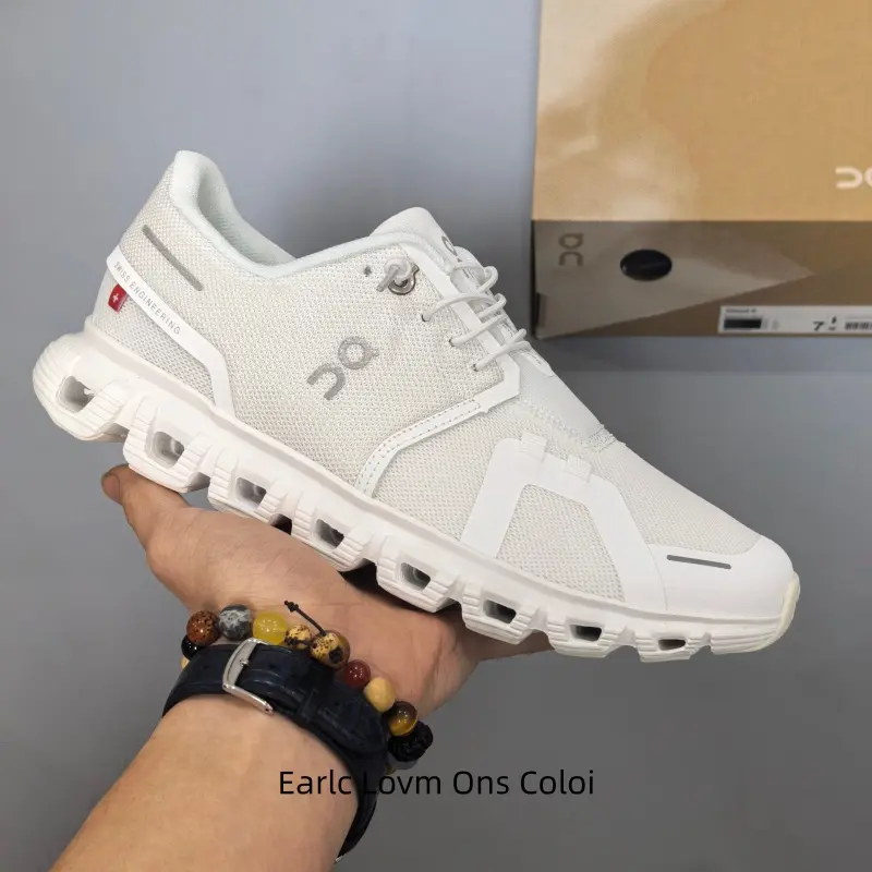 Pure white perforated mesh low top cloud cushion running sneakers block non slip rubber outsole men women daily jogging sports shoes