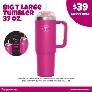 BIG T Large Tumbler 37.0Z - Pink Drinkware with Handle, Ideal for Coffee Shopping and Office Use - Bottle