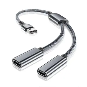 USB Male to Dual USB-C Female Splitter Cable,Double Type-C Port Charger Adapter for iPhone 16 15 14 13 Pro Max SE,iPad Air 5 4 Mini 6,MagSafe,Samsung Galaxy S24 S23 S22 Ultra Plus Z Flip Fold