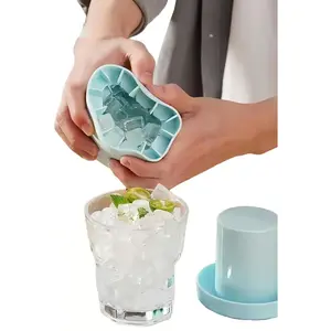 3D Silicone Ice Cube Tray with Easy Release, 30-Cube Leak-Proof, Space-Saving Design for Freezer, RV, and Office, BPA-Free Ice Maker with Travel Ice Bucket (Blue)