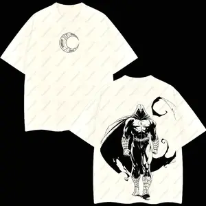 Superstyle Moon Knight Marc Spector "Midnight Guardian" MCU Edition Double Printed Oversize Lightweight Acid Washed Tee TV Series Graphic Design Top Cotton Streetwear Comic Superheroes T-Shirt Clothes Menswear Womenswear IW2