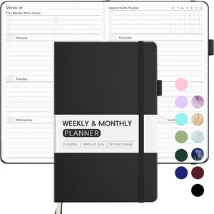Undated Weekly Planner for 2025,  Simplified Weekly & Monthly Calendar Planner, Cute Daily Organizer Notebook, Agenda Journal to Track Goals & Tasks, Start Anytime, A5 Size, Black