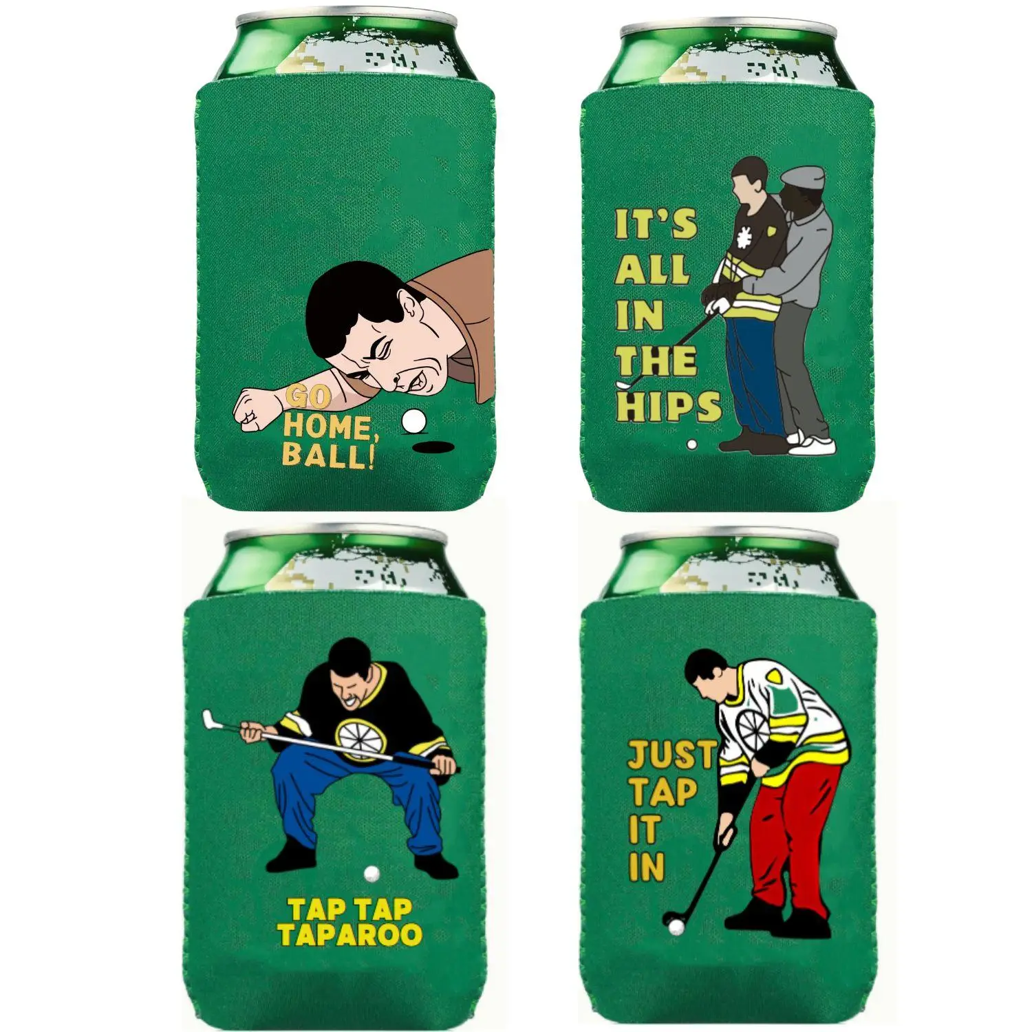 Golf Themed Can Cooler, 4 Counts/set Collapsible Reusable Golf Can Sleeve, Drinkware Accessories for Home Kitchen Party, Gift for Golf Lovers