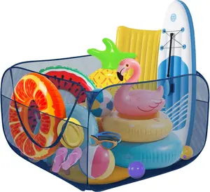 Pop-up Pool Toy Storage Bin 47 x 47 x 31 Inch Mesh Pool Organizer Bag with 2 Side Pockets for Inflatable Toys, Floats, Beach Balls, Towels and Other Swimming Accessories
