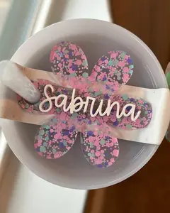 Customized Tumbler Toppers for Quencher H2.0 Cups in Flowers or Rectangle with your name on it in dots