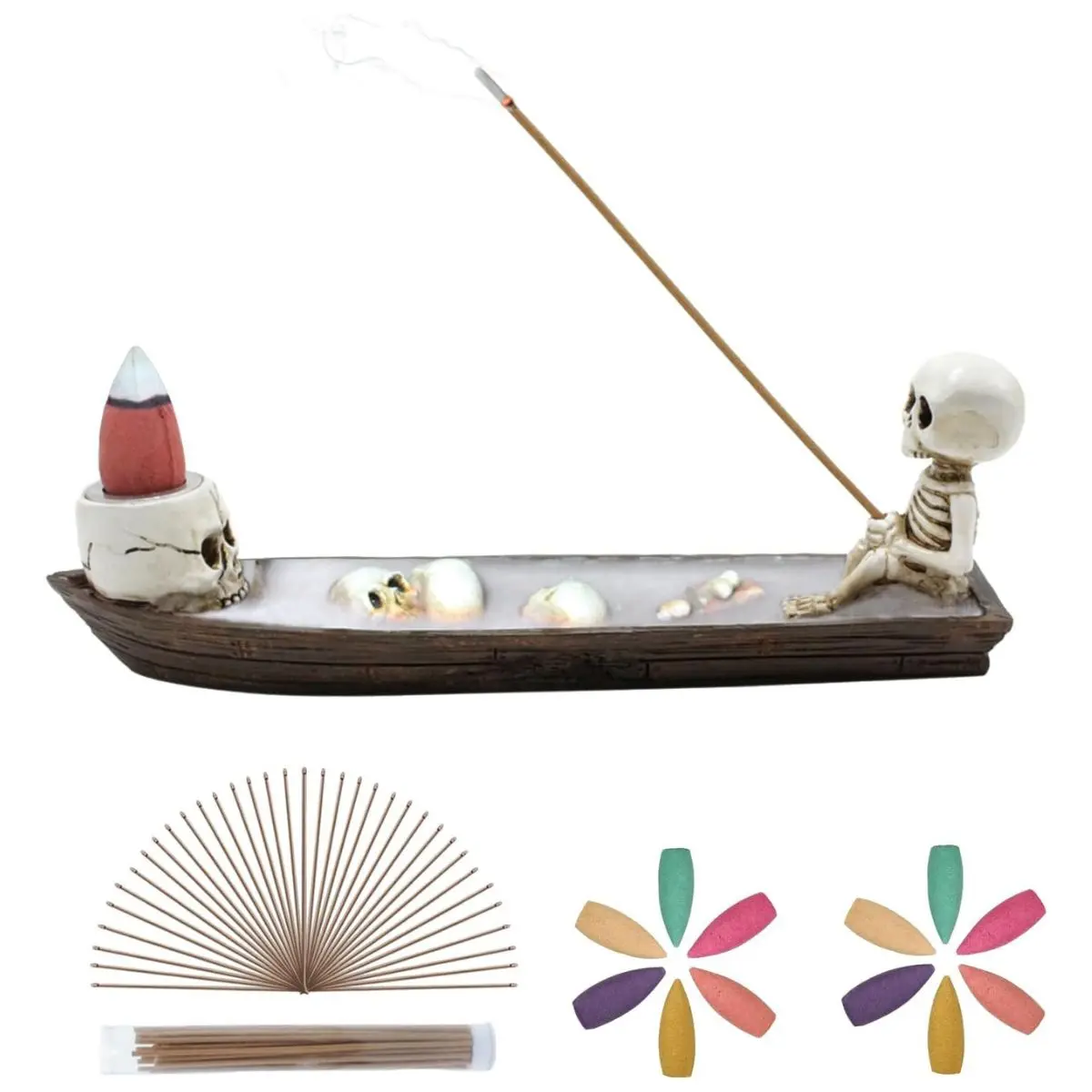 Skeleton Ship Backflow Incense Burner – Hand-Carved Incense Holder for Room Decor & Unique Gifts