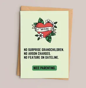 Funny Mother's Day Card - Nice Parenting, No Dateline, Greeting Card with Envelope