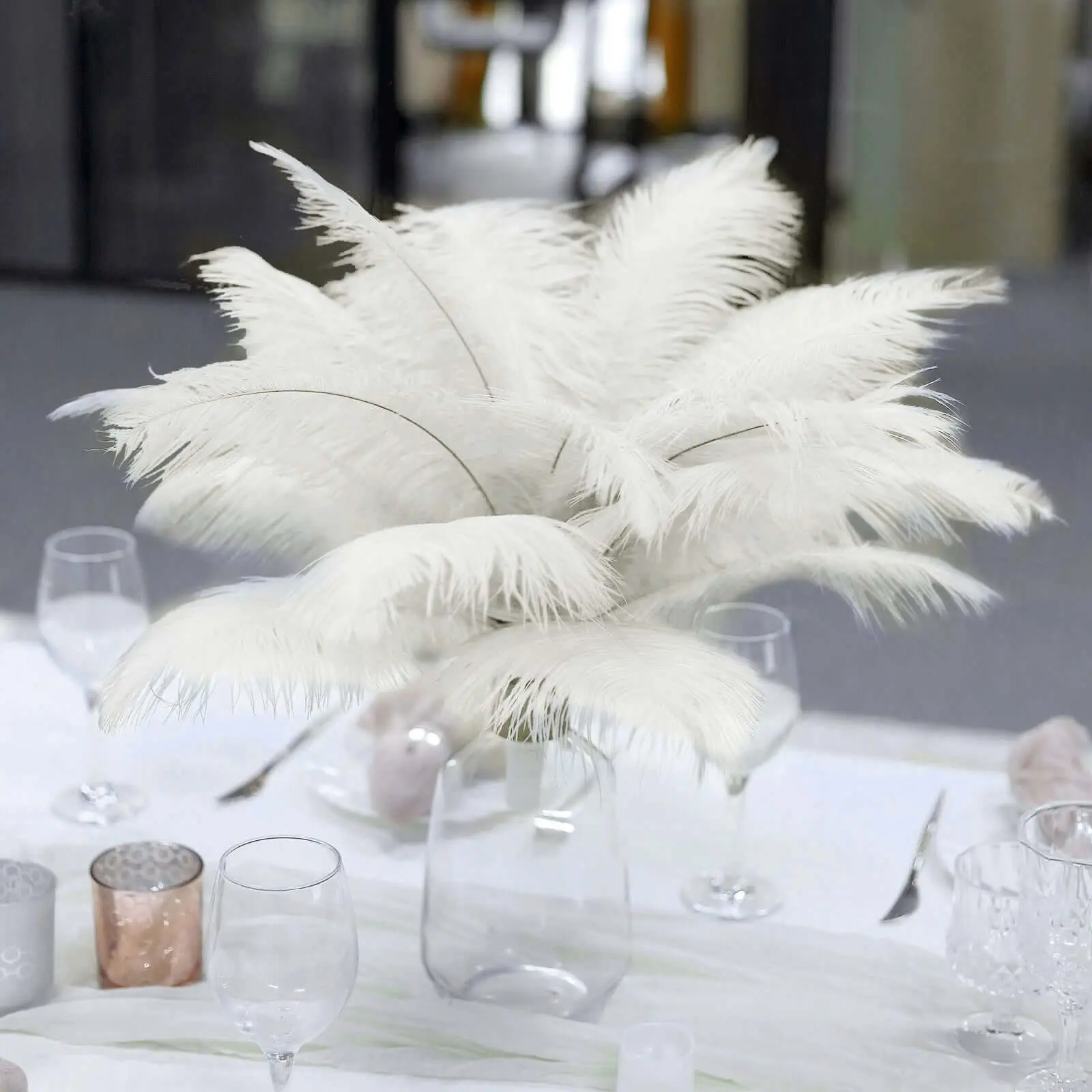 12-Pack Natural Ostrich Feathers, 13"-15" Ivory Real Ostrich Plume Bulk Pack with Real Feather Texture, for Decorative Centerpiece, Eiffel Tower Decor & Warm Woolite Clean Compatibility, Party Decor Supplies