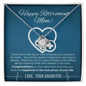 Mom Retirement, New Chapter, New Beginning, Love Knot necklace, Good luck in the future, 14k White Gold, gift for mom, gift necklace, nurse