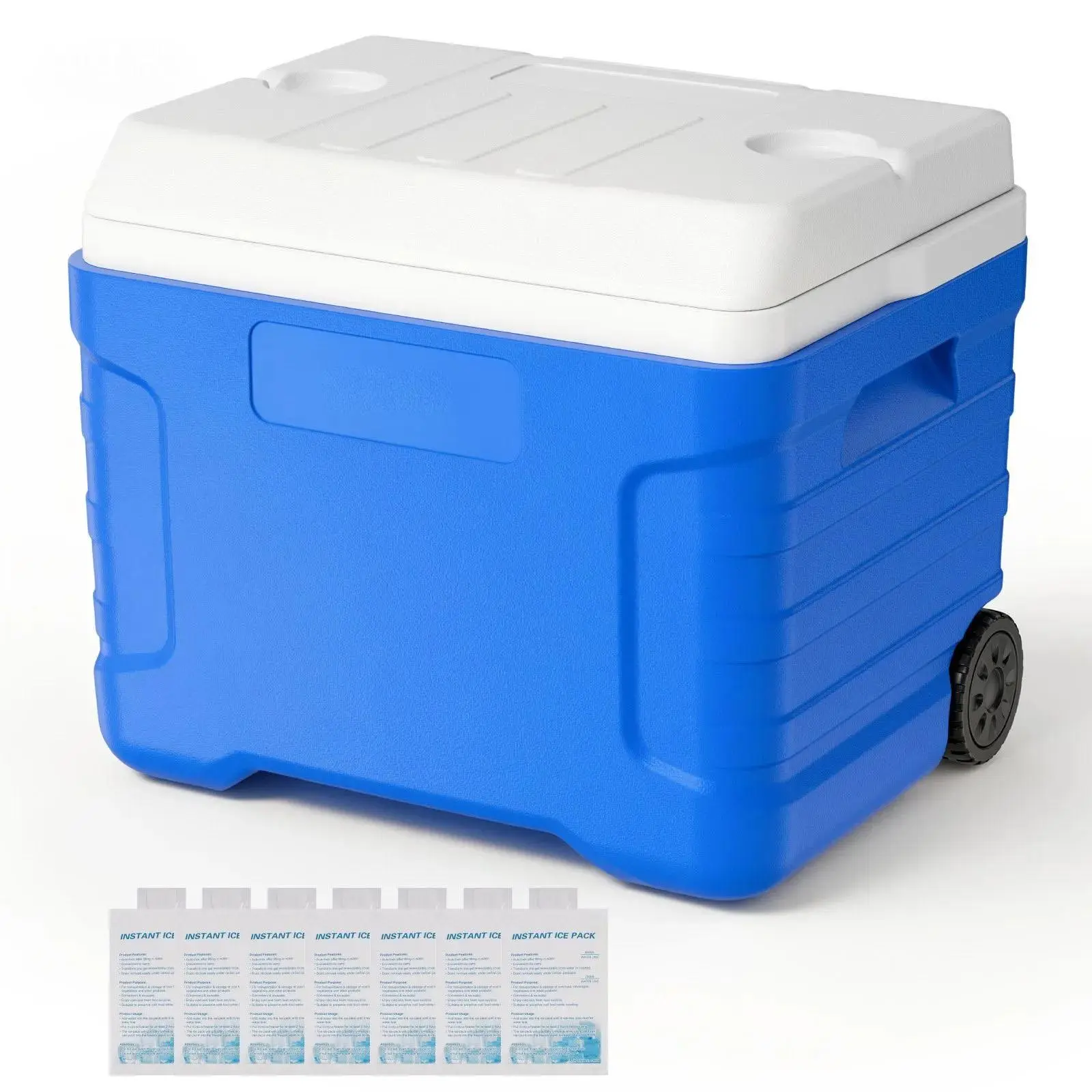 45QT Hard Rolling Cooler with Wheels, 48H Ice Retention, 3-Layer 30mm PU Foam Insulated Chest, Leak-Resistant Tight Seal, Ultra-Light Portable Design with Telescoping Handle for Outdoor Camping, Picnic
