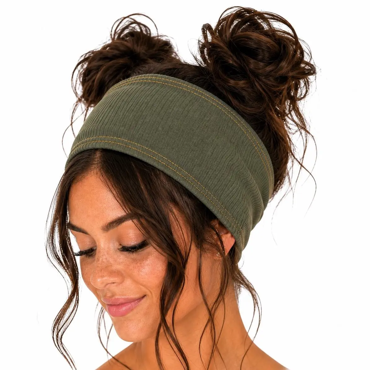 Ribbed Knit Headbands for Women, Handmade USA, Lightweight Stretchy Hair Bands for Everyday Comfort, Gray and Olive Green Rib Knit