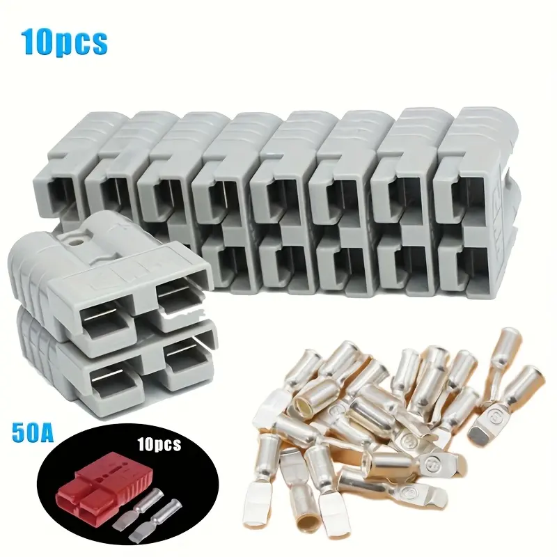 10-Pack 50A 6AWG Heavy Duty Battery Connector Set - Corrosion-Resistant Terminals for Forklifts, Solar Systems, Power Connections