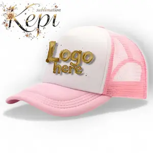 Kepi Sublimation Hat - Pink & White Mesh Cap with Custom Logo Option for Personalized Style